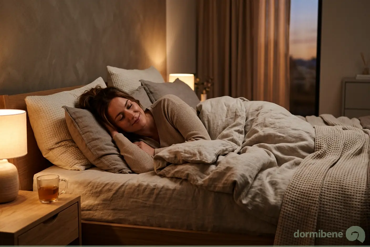Persona che dorme serenamente in una camera rilassante senza dispositivi elettronici