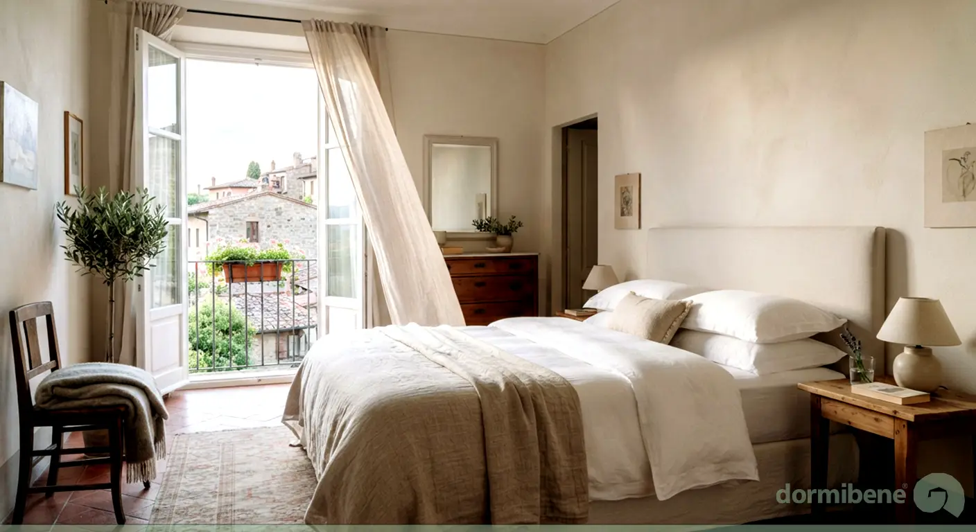 Camera da letto luminosa con finestra aperta per favorire il ricambio d’aria